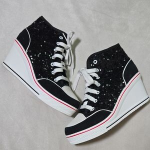 Stylish Black and White Wedge Sneakers